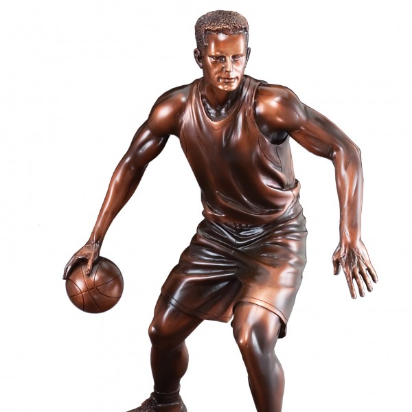 silver male BASKETBALL statue trophy resin  red base  PDU 57505GS 