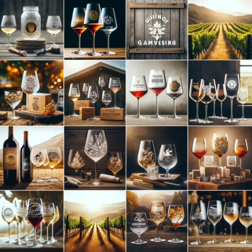 Collage of successful custom wine glass campaigns in various vineyards.