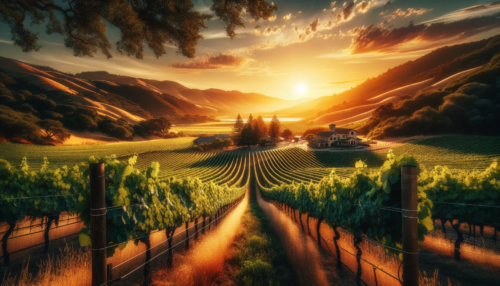 Scenic vineyard landscape at sunset, reflecting the passion of wine-making.
