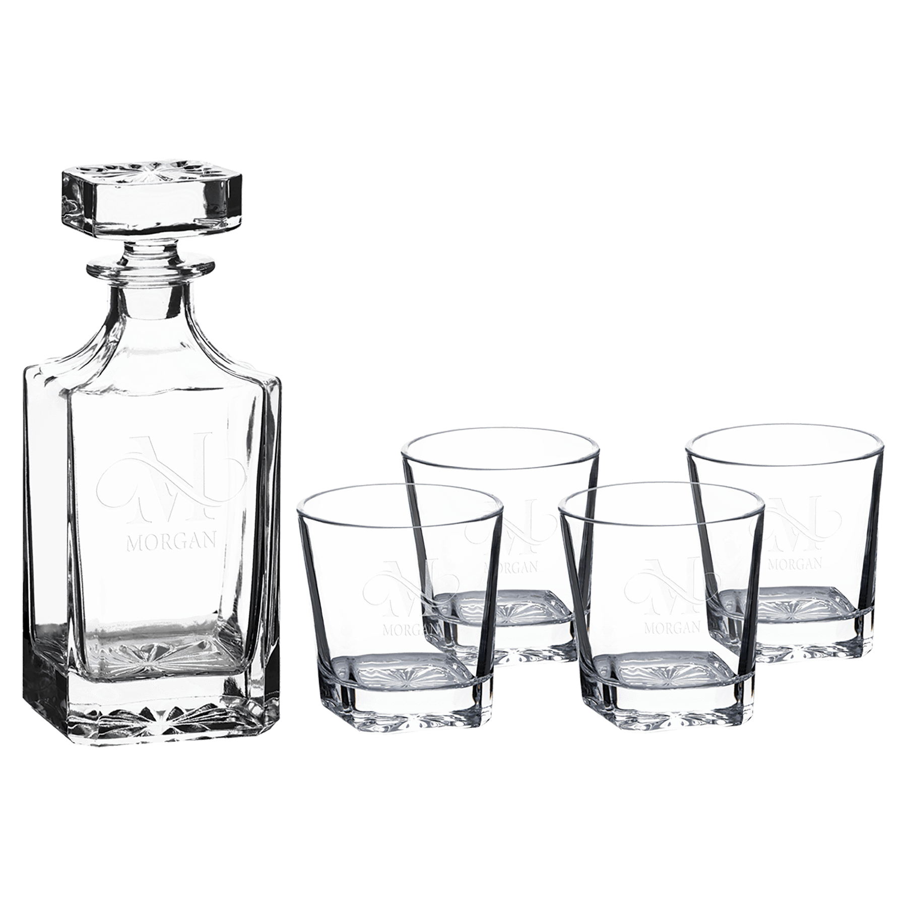 POLAR CAMEL 750ml Square Glass Decanter Set with Four DG301 Glasses and